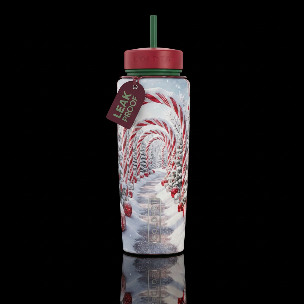 Candy cane wonderland water bottle design