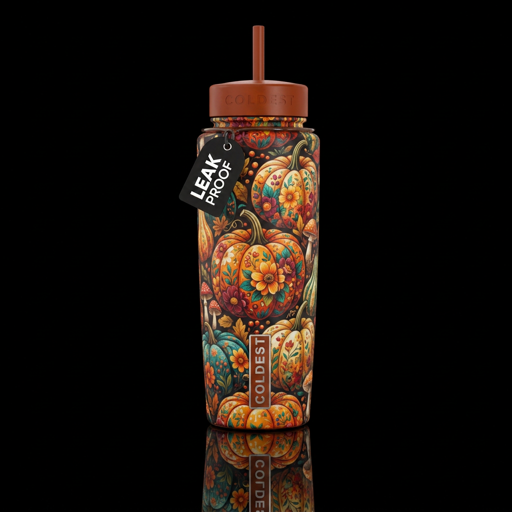 Boho pumpkins water bottle design