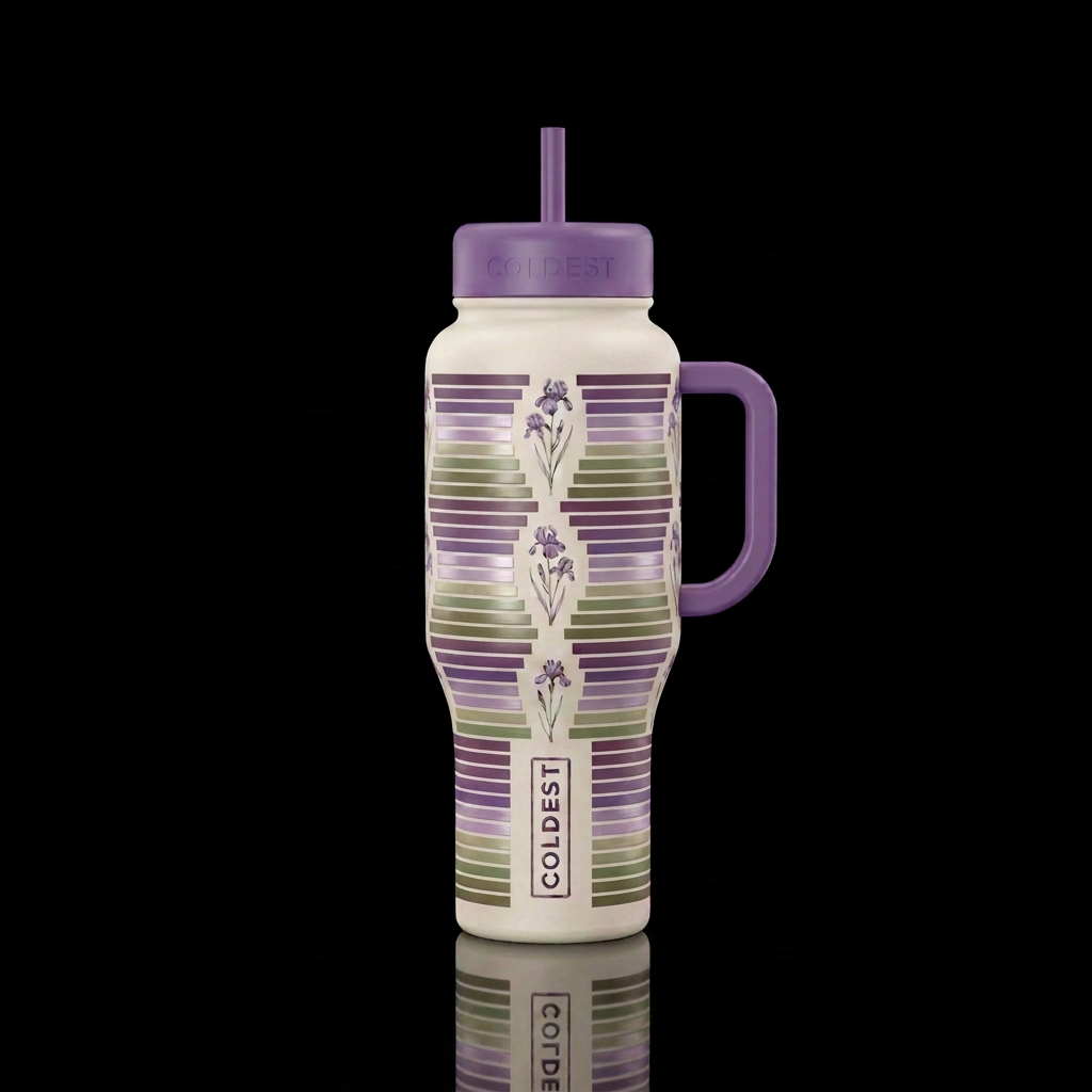 Iridescent iris water bottle design