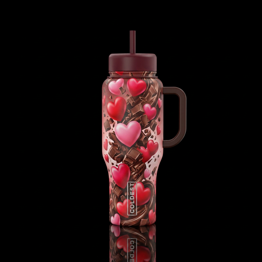 Avalanche of hearts and chocolate water bottle design