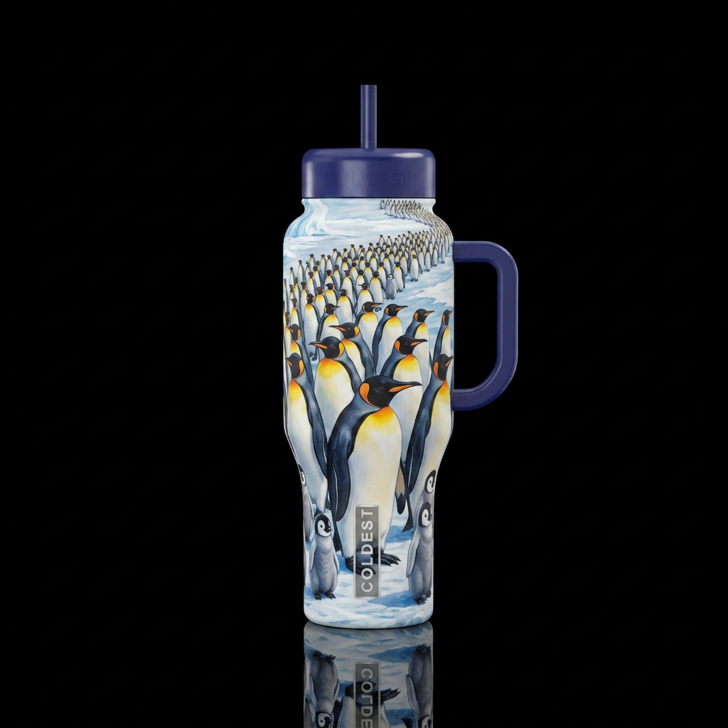 March of the emperor penguins water bottle design