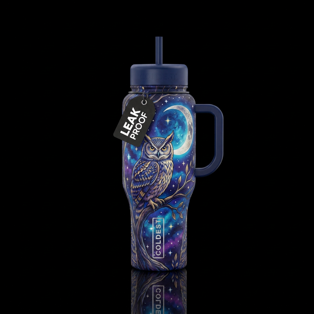 Midnight moonlark owl perch wallpaper.   Luxury hi... water bottle design