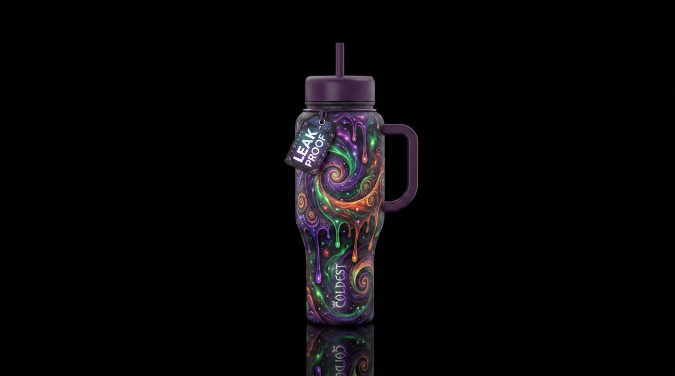 fantasy, dripping, swirls, spirals, dark mood, mag... water bottle design
