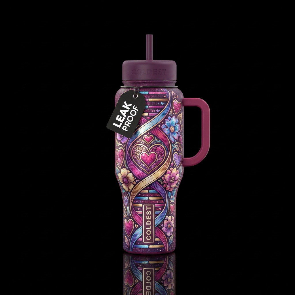 Double Helix design with ribbons, hearts, and flow... water bottle design