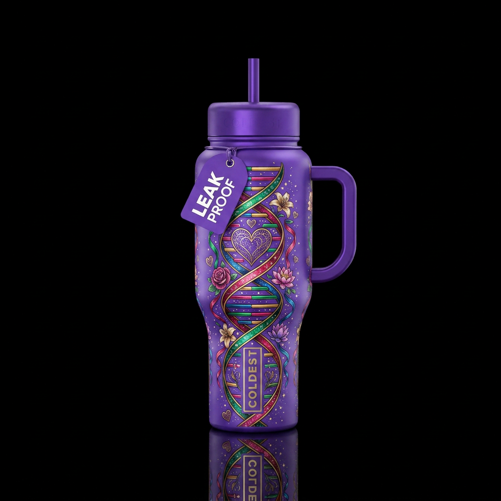 Double Helix design with ribbons, hearts, and flow... water bottle design