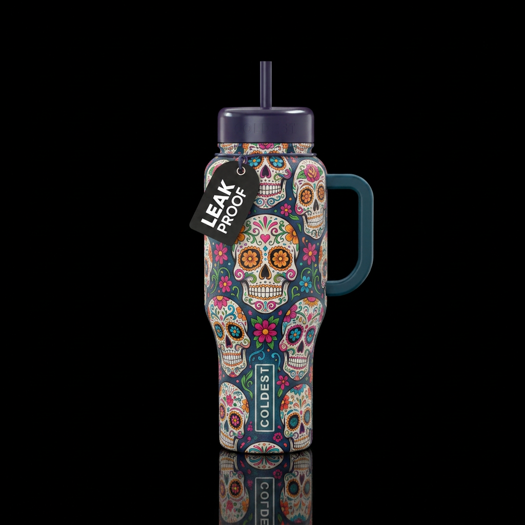 Whimsical individualizedDay of the dead flower sku... water bottle design