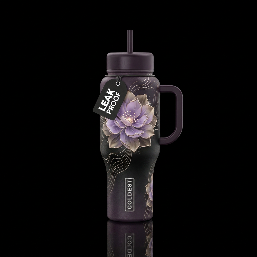 Luxury full-wrap floral design on matte textured m... water bottle design