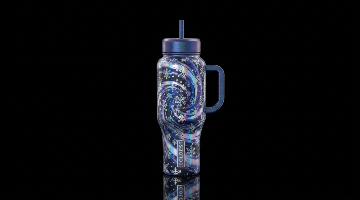 Icy moonlight chaos water bottle design