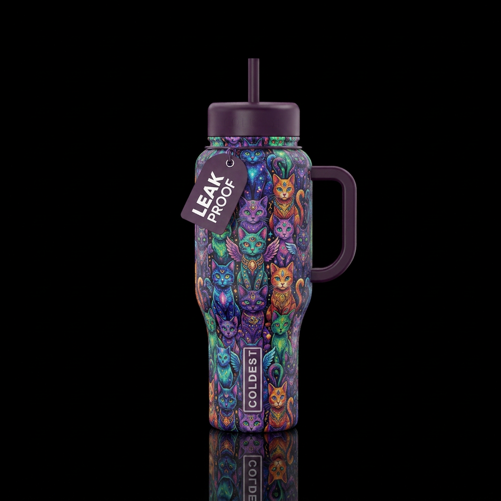 Psychadelic Fantasy Cats. water bottle design