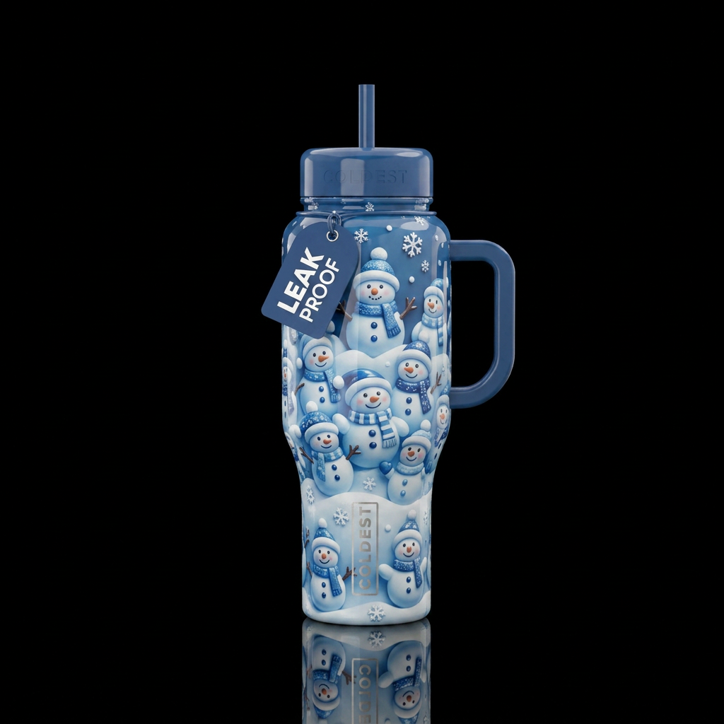 Whimsical Snowmen water bottle design