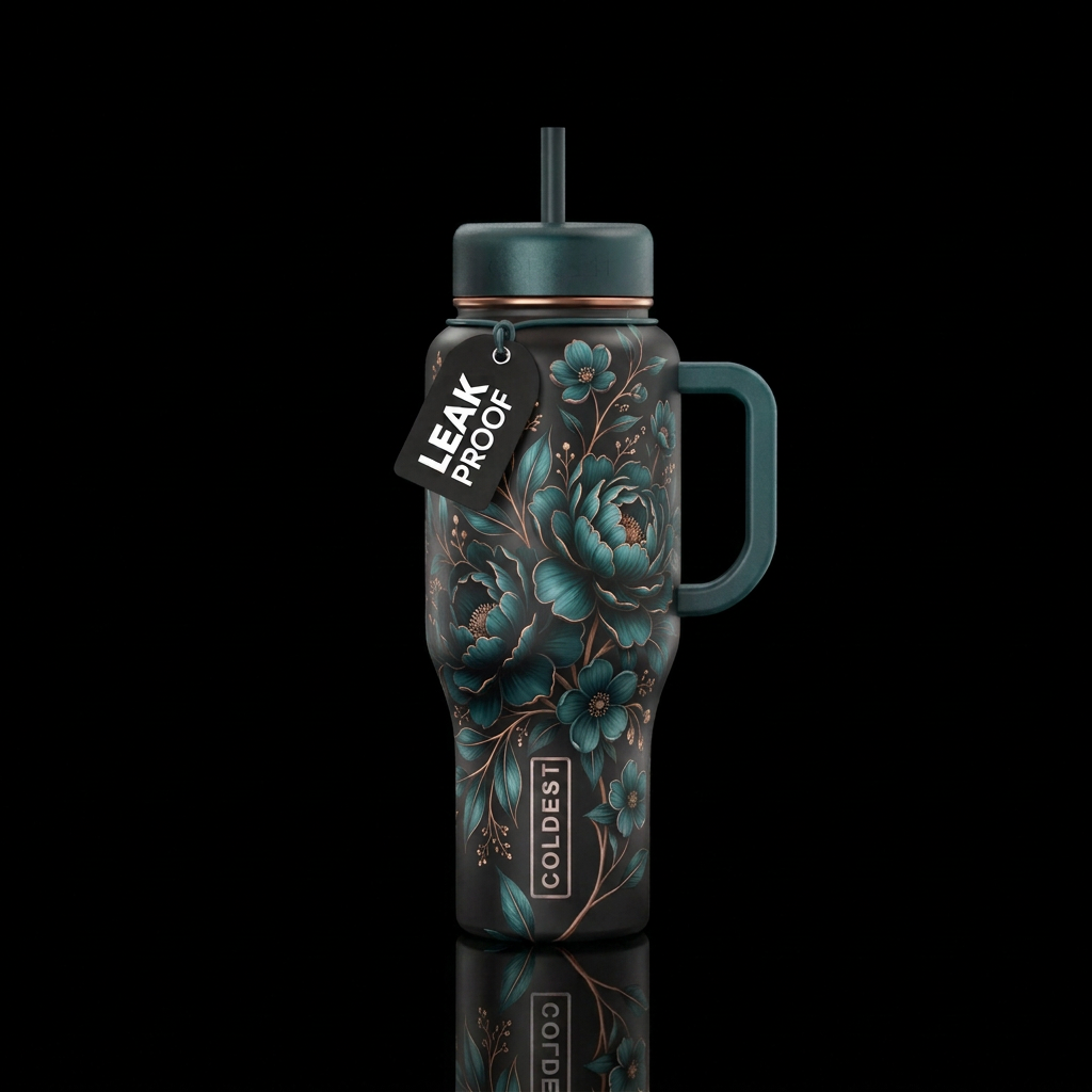 Professional-grade product photograph of a single ... water bottle design