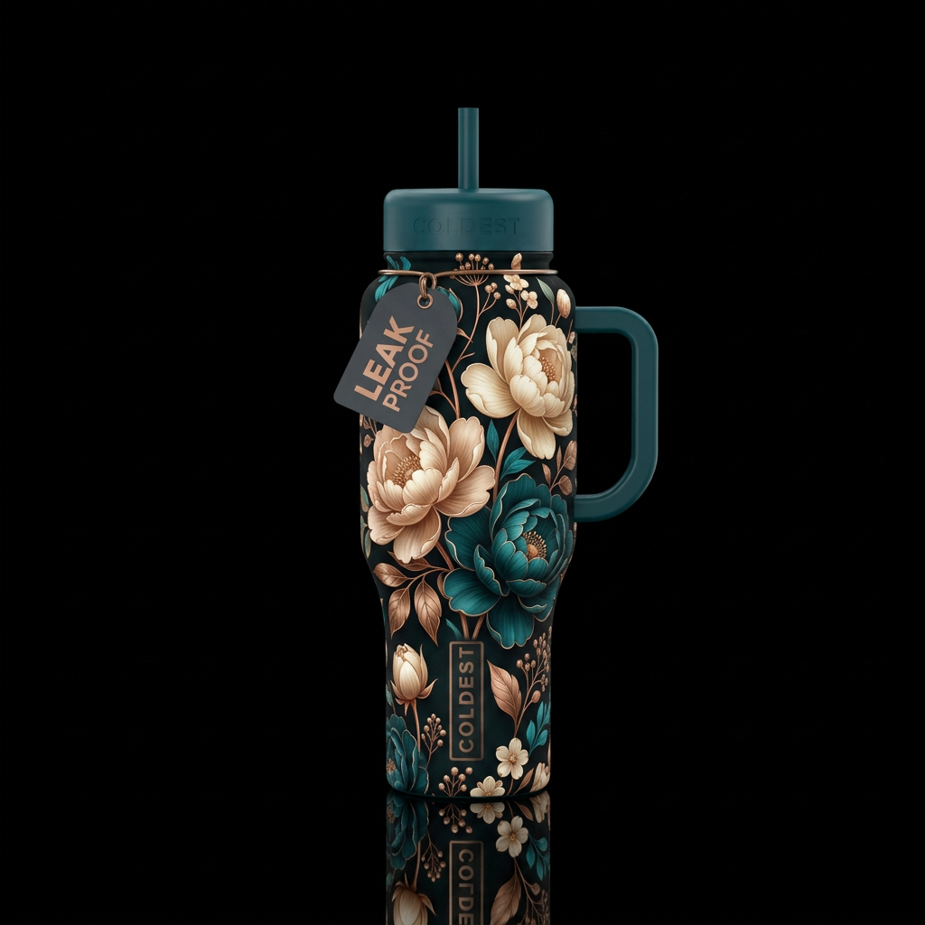 Professional-grade product photograph of a single ... water bottle design