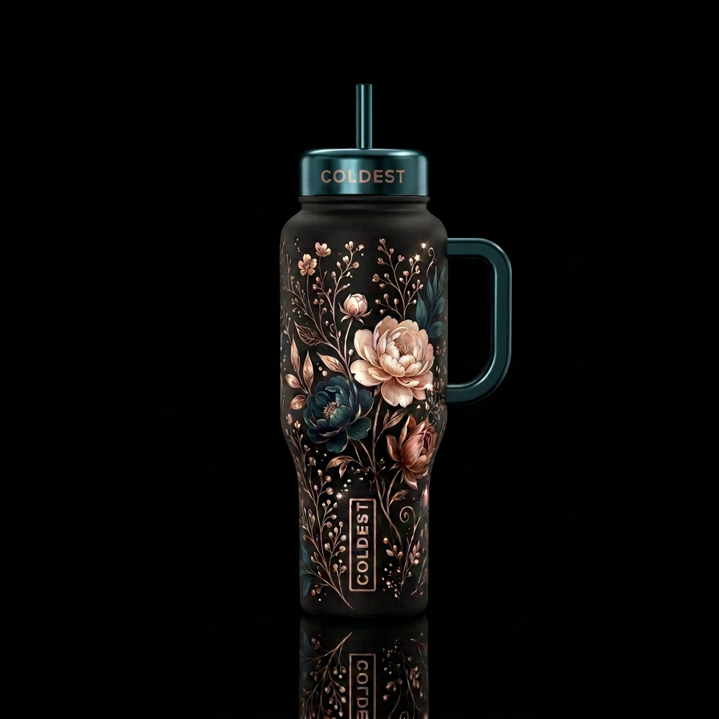 Professional-grade product photograph of a single ... water bottle design