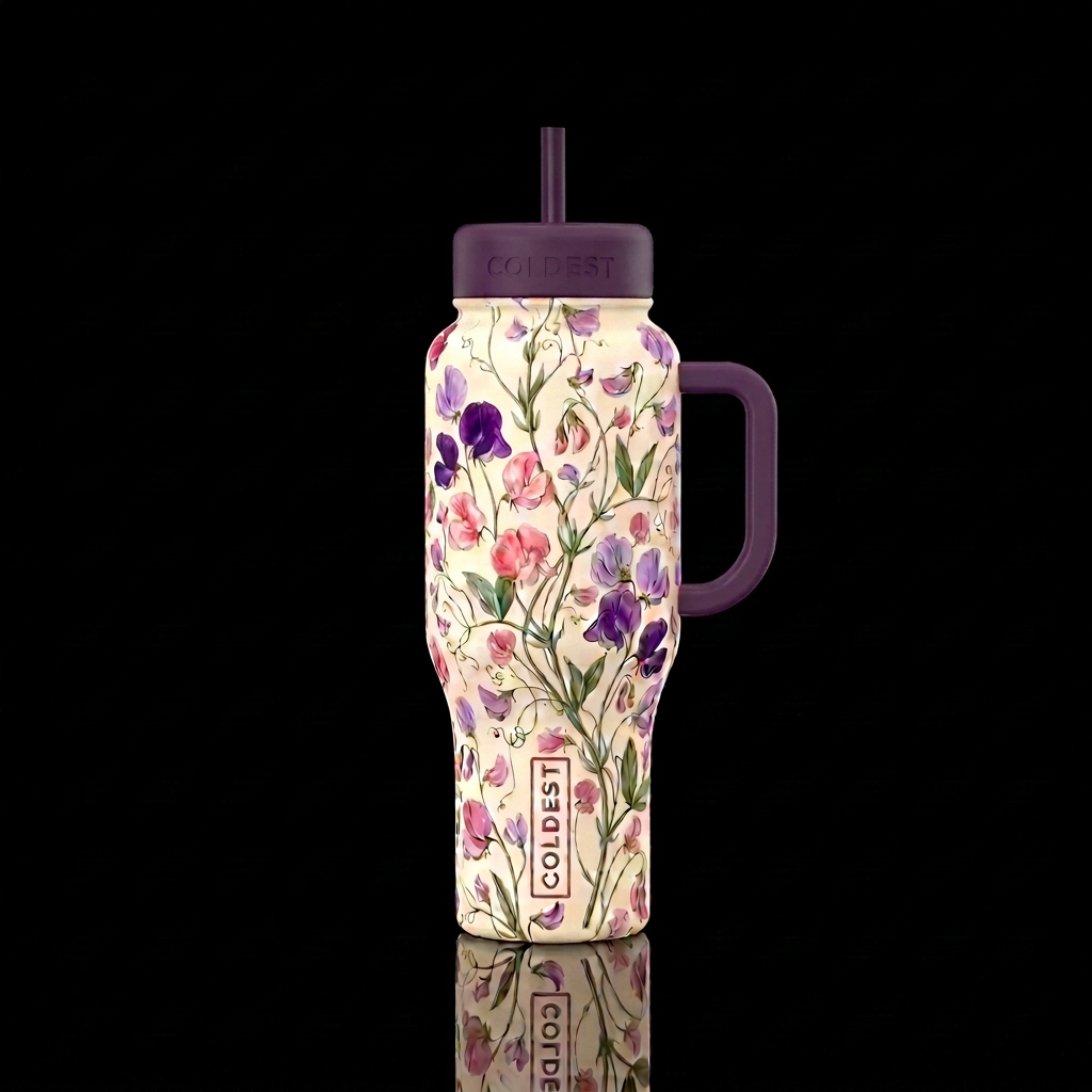 Willowy Sweet Pea water bottle design