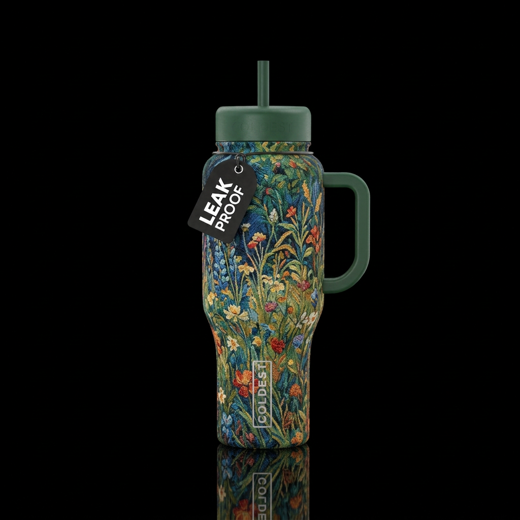 brocade, meadow, impressionist water bottle design