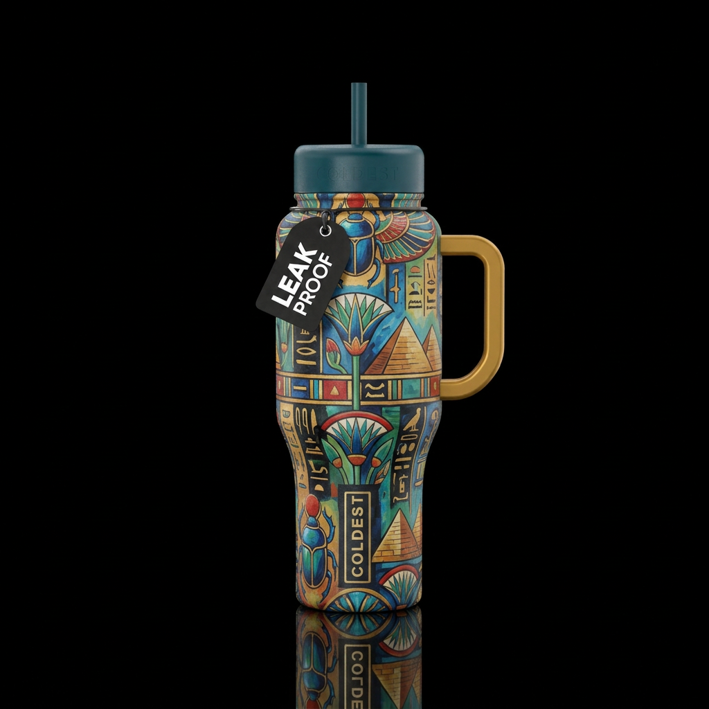Egyptian abstract painting water bottle design