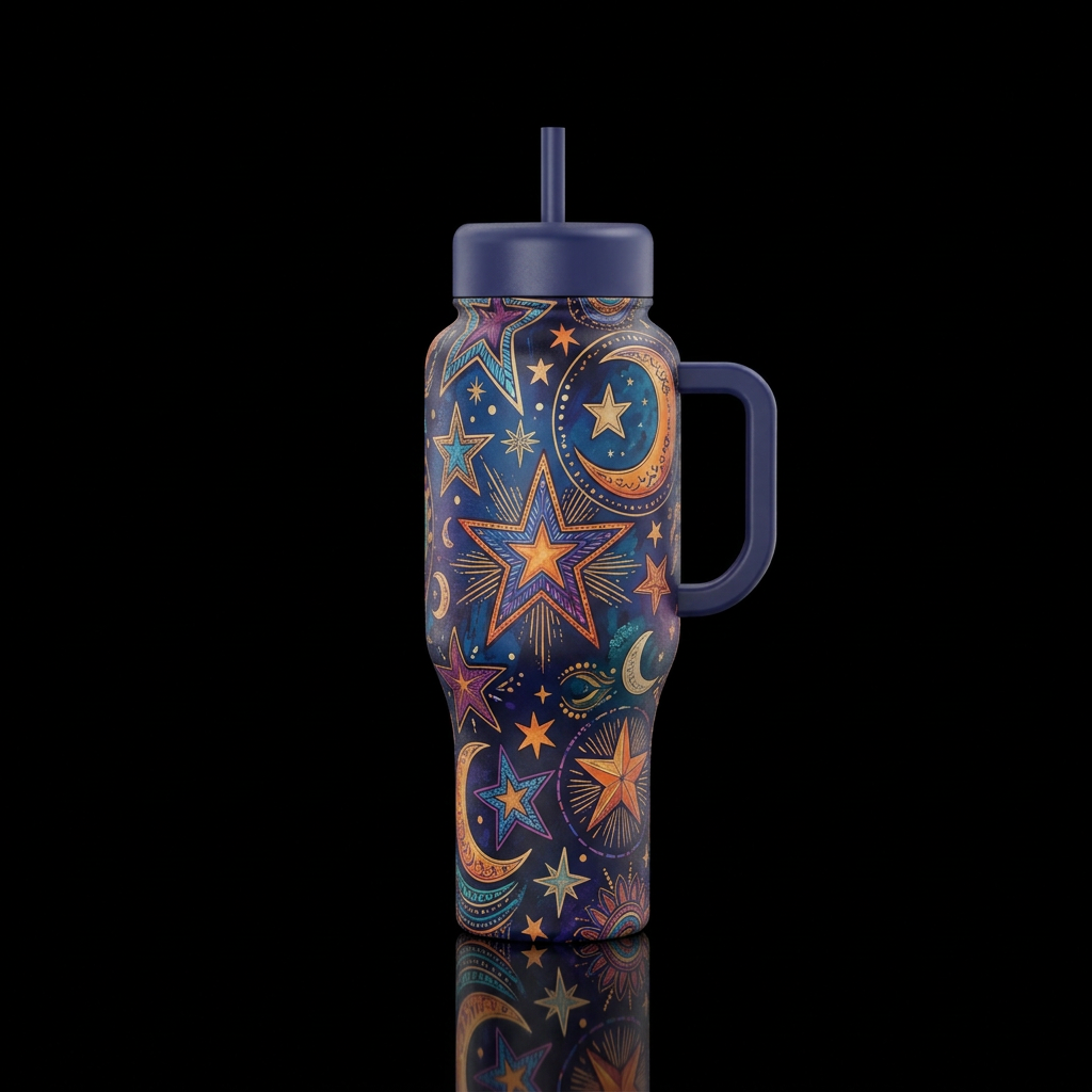 Celestial boho water bottle design