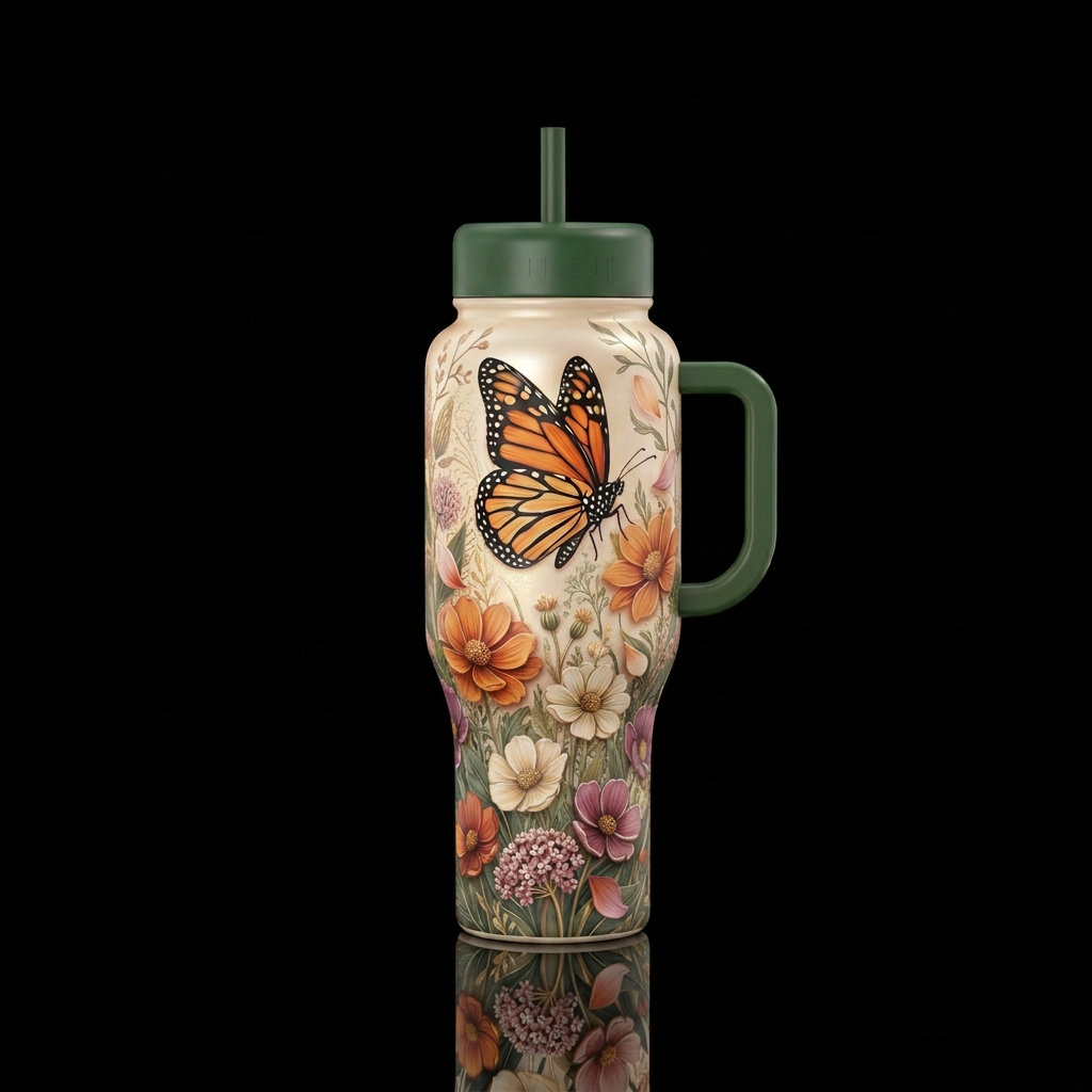 Preserve the monarch, colors and pearlescent cream... water bottle design