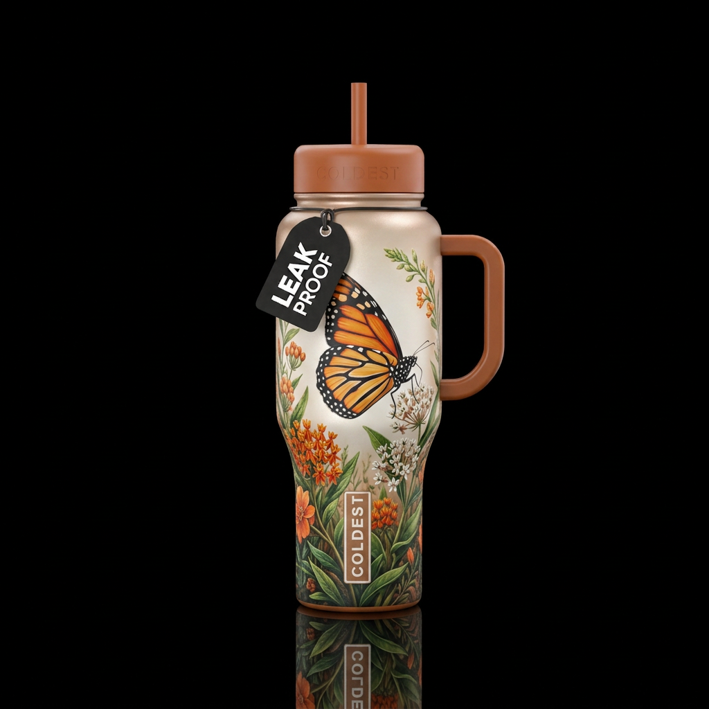Photographically real side view of a large hero, b... water bottle design