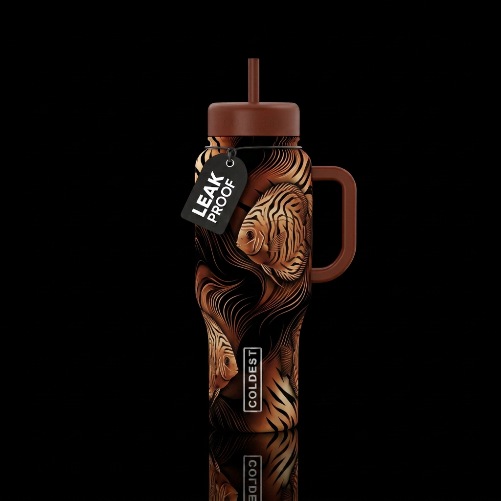 Preserve the black background, flowing tiger-strip... water bottle design