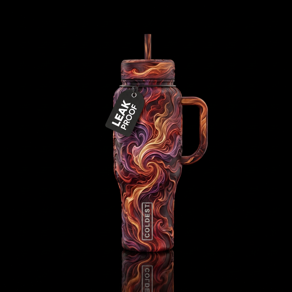 mythical, sculpted, firery, abstract, smoke water bottle design