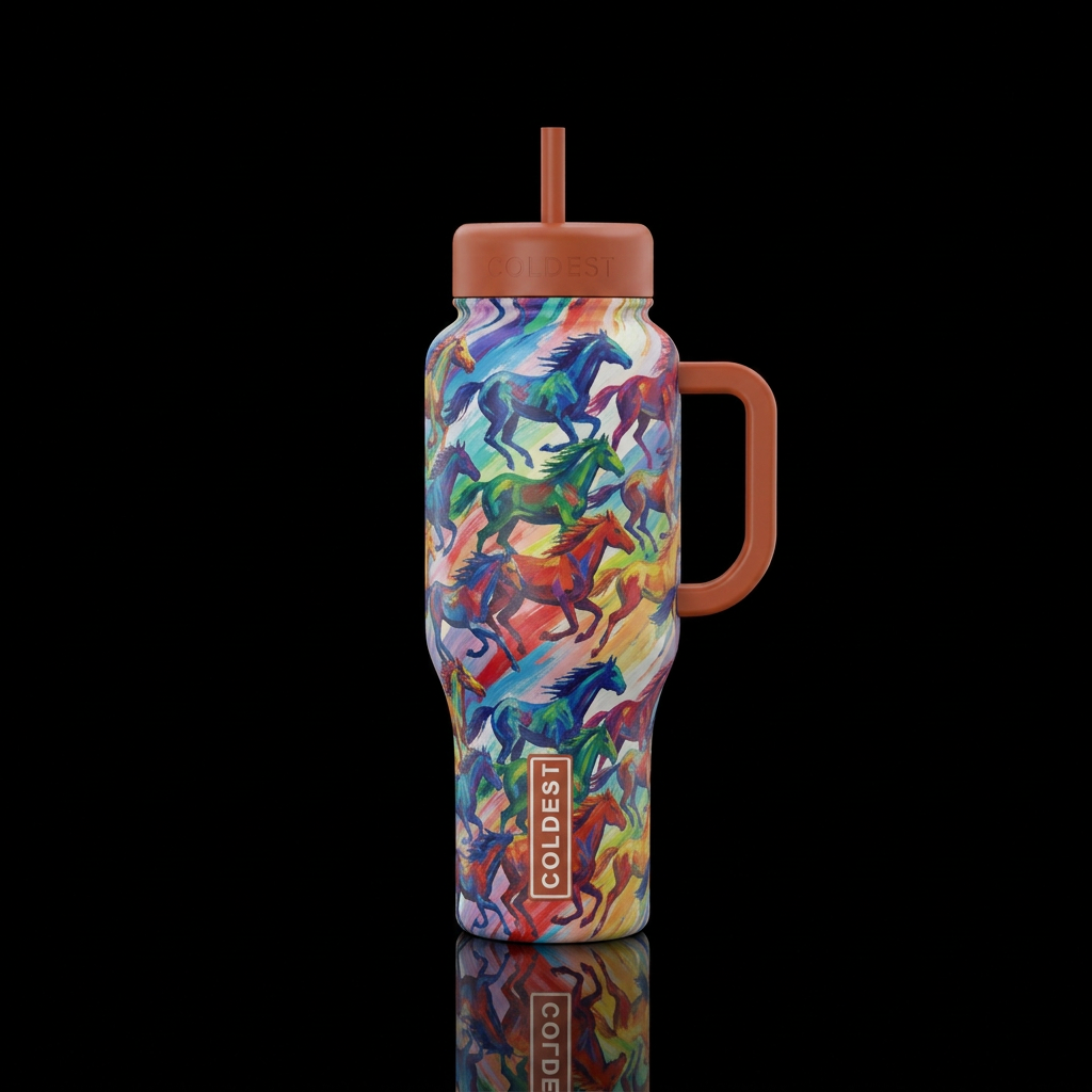brush stroke repeating horse silhouettes racing di... water bottle design