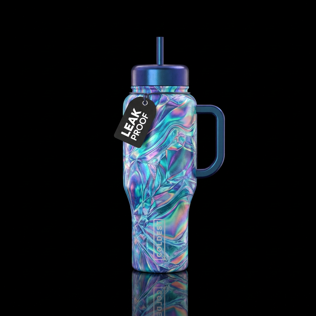 Icy Arctic iridescent abstract formations water bottle design