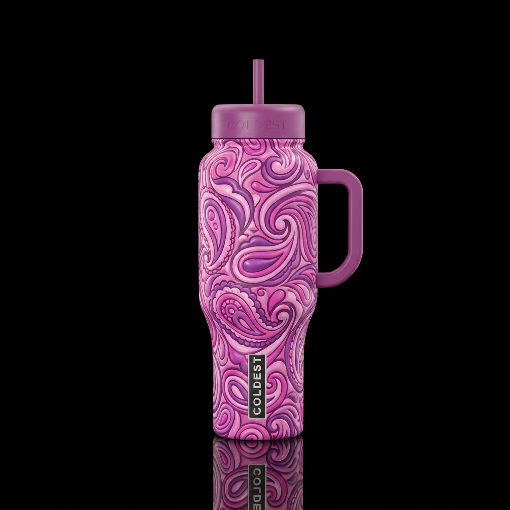 Plump pink and purple paisley abstract swirls water bottle design