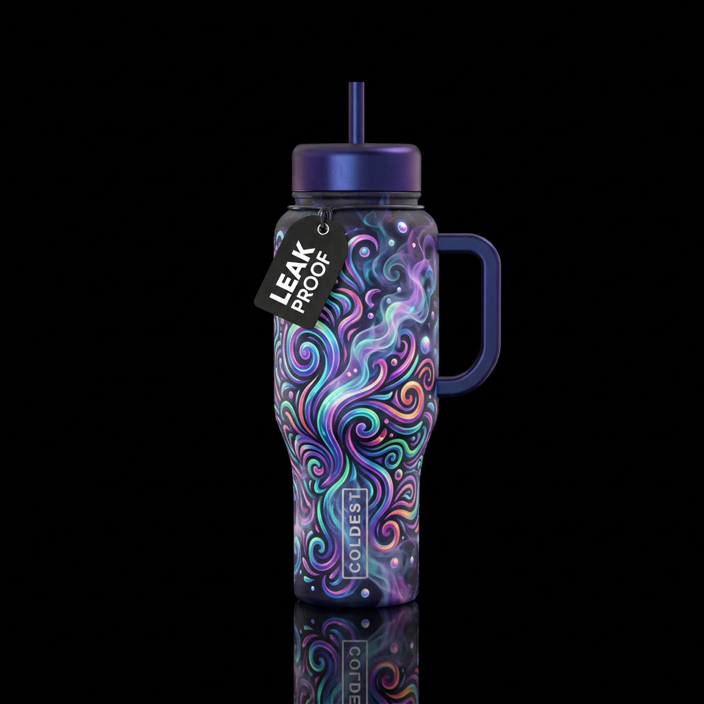 Random brightly, curling, abstract, doodles, and i... water bottle design