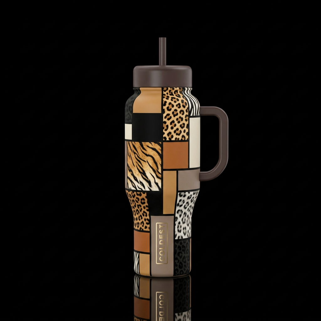 No leak proof tag.  No animal faces.   Abstract ge... water bottle design