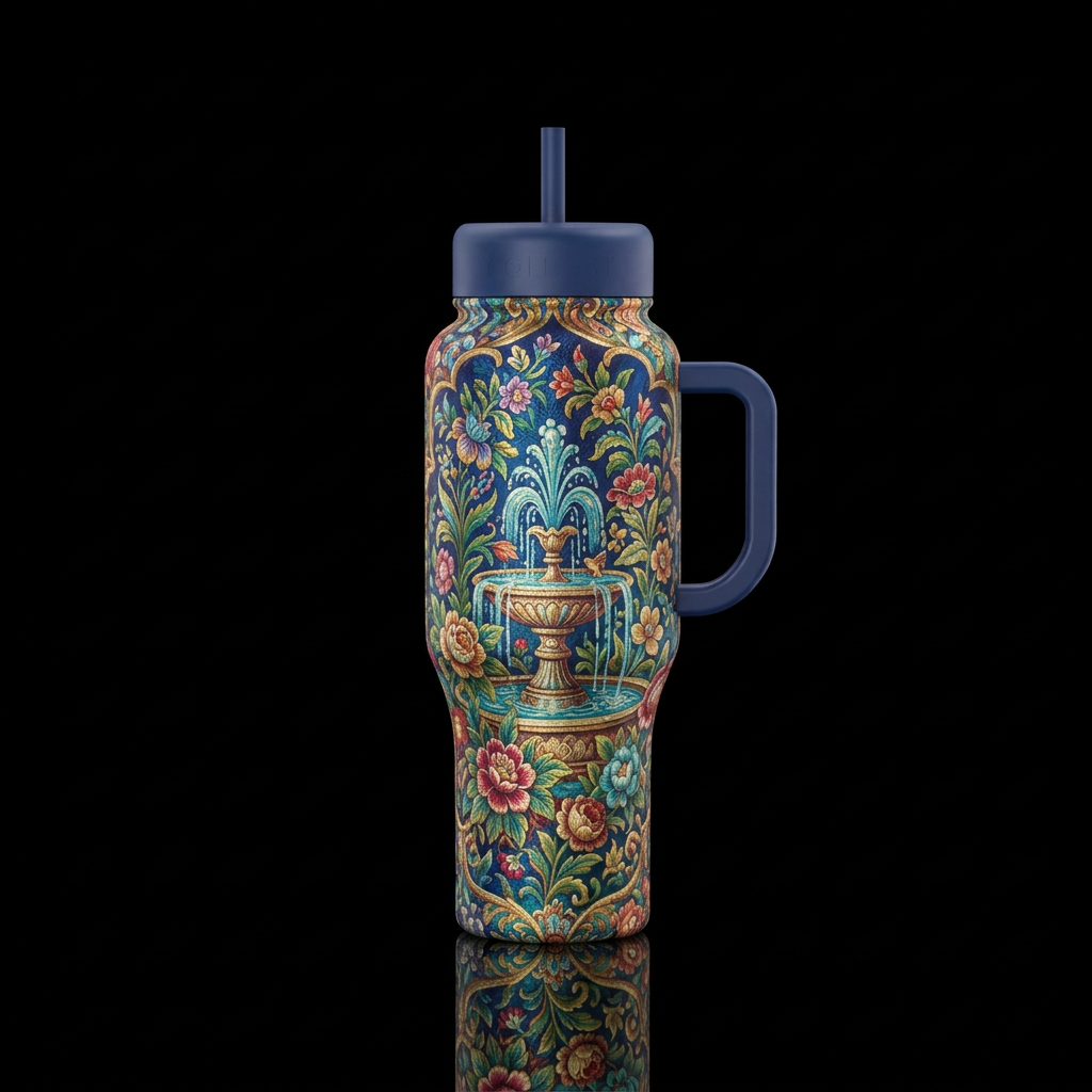 Single Brocade lush floral water fountain. No leak... water bottle design