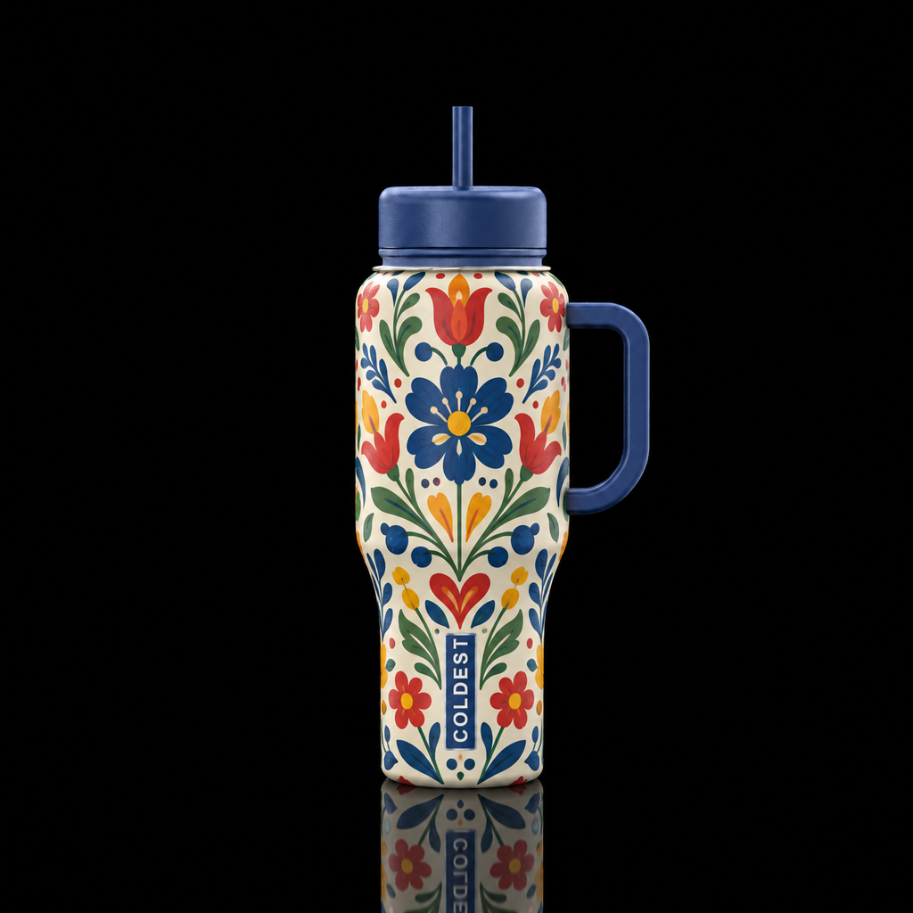 Folksy Floral water bottle design