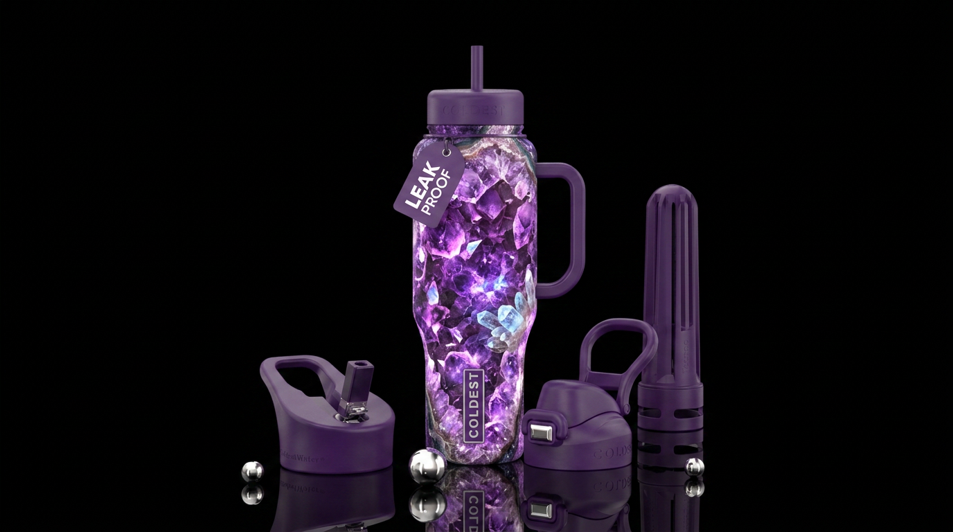 Glowie Amethyst Geode water bottle design