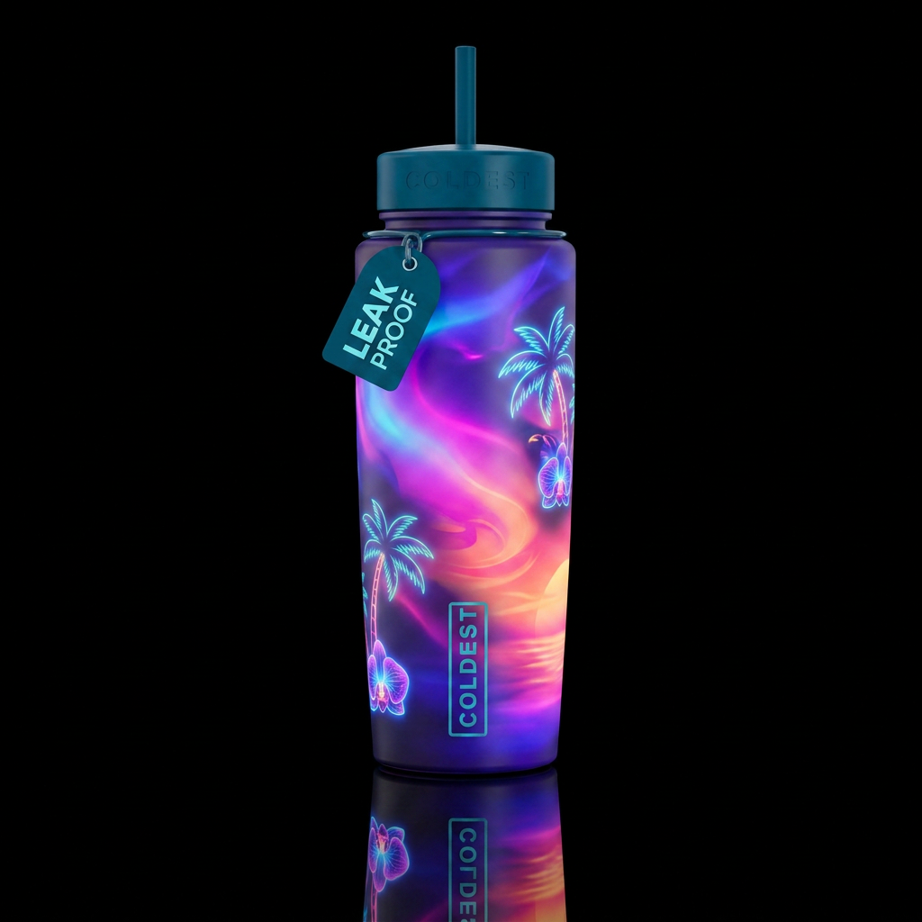 Glowie tropical skies water bottle design