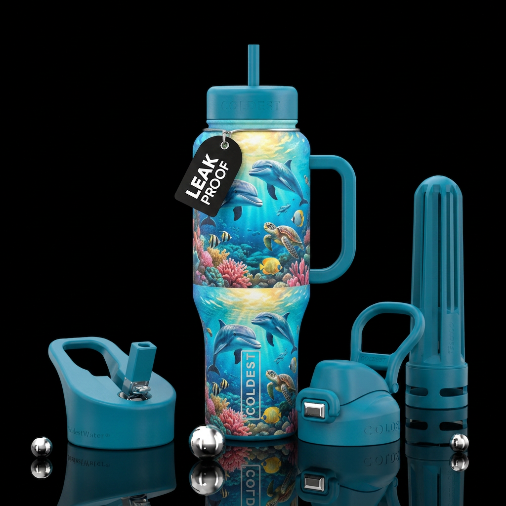 Dolphins, sea turtles summer time water bottle design