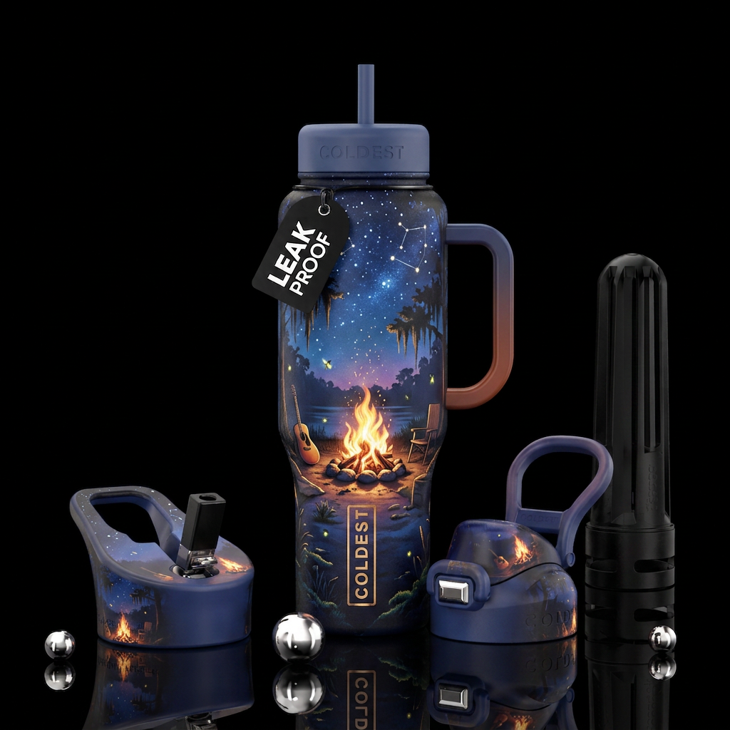 Southern summer nights with campfire water bottle design
