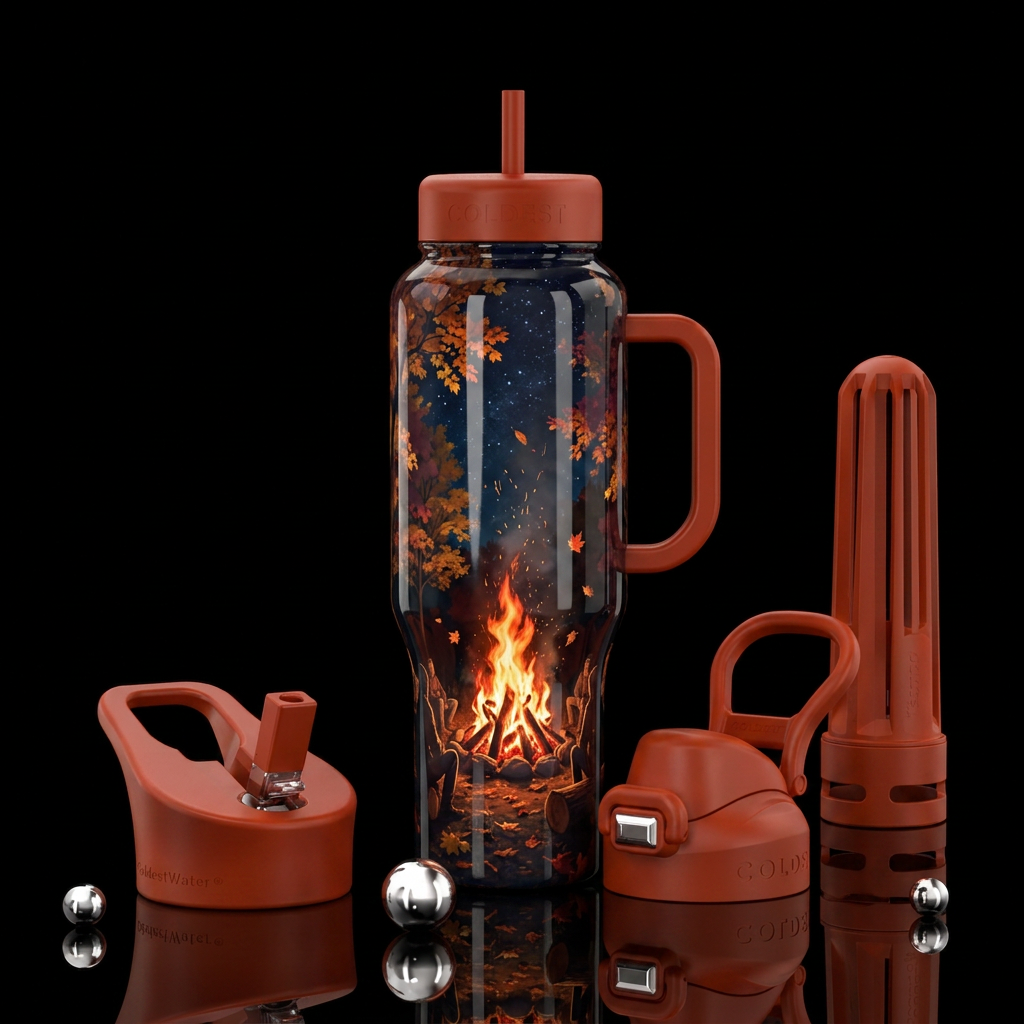 Fall night bonfire water bottle design