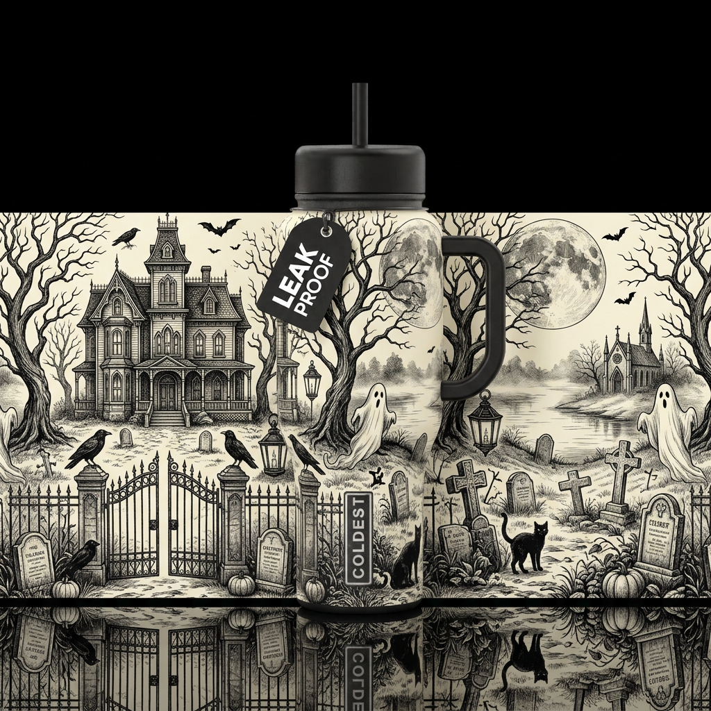 Glowie Haunted Toile water bottle design