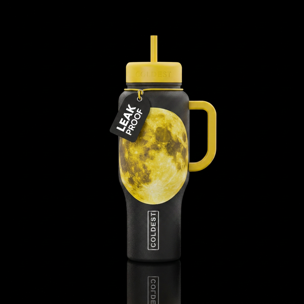 Yellow moon water bottle design