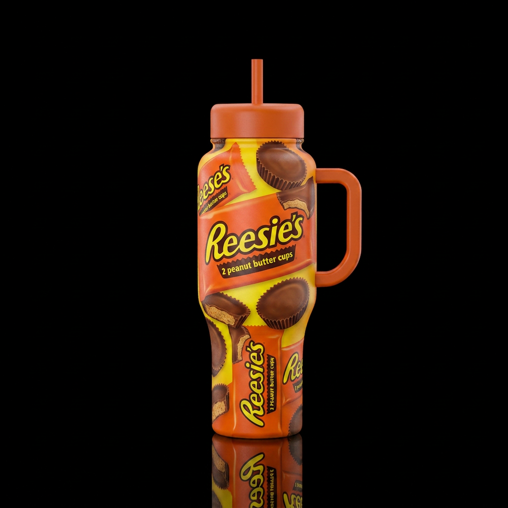 Reesie‘s peanut butter cups water bottle design