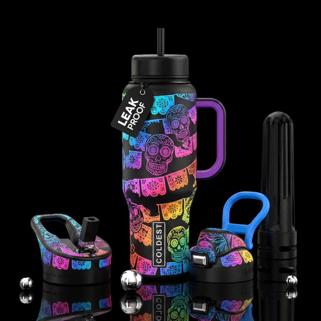 Camouflage shaped Mexican panel pacado , neon rain... water bottle design