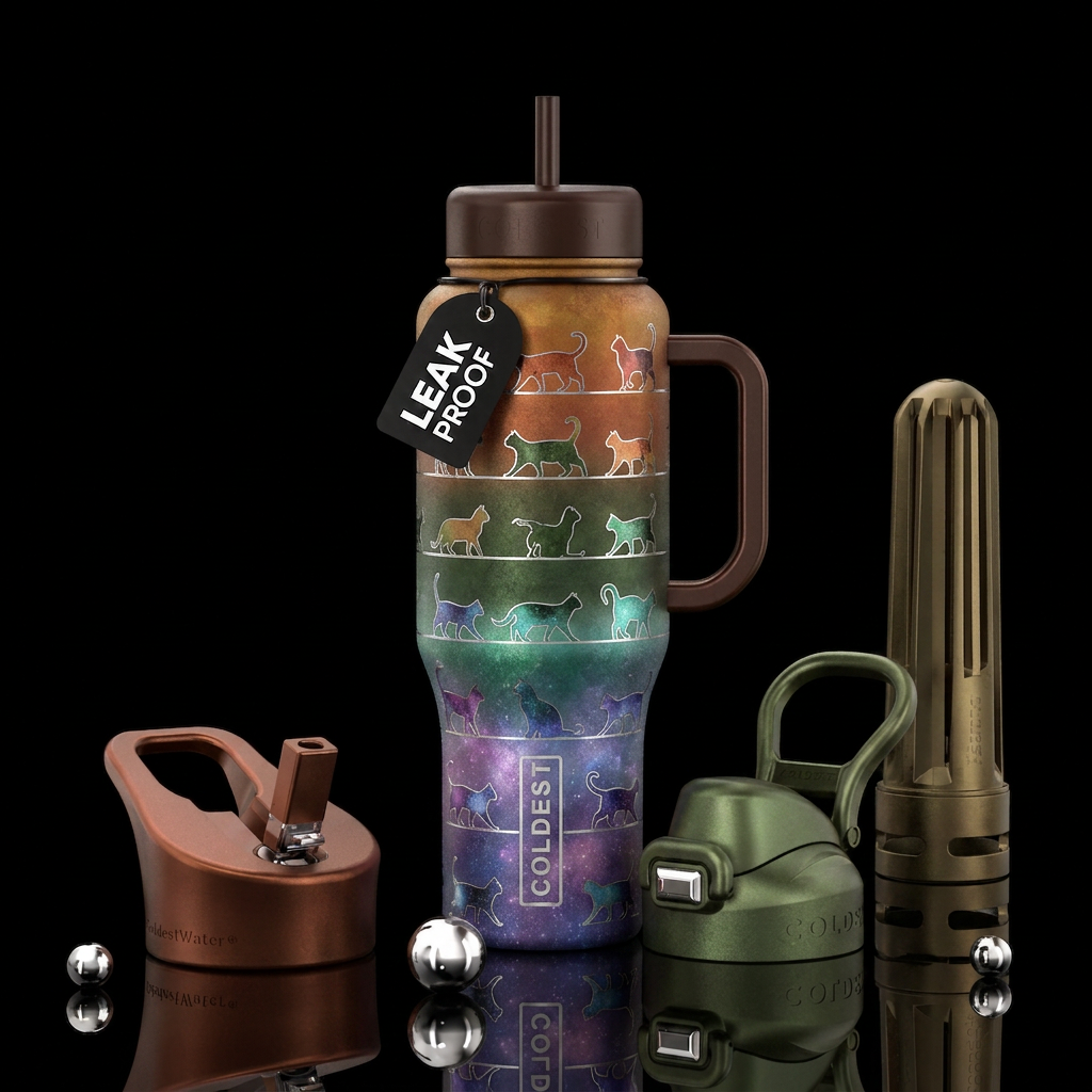 Horizontal ombre shimmery earthy striped design wi... water bottle design