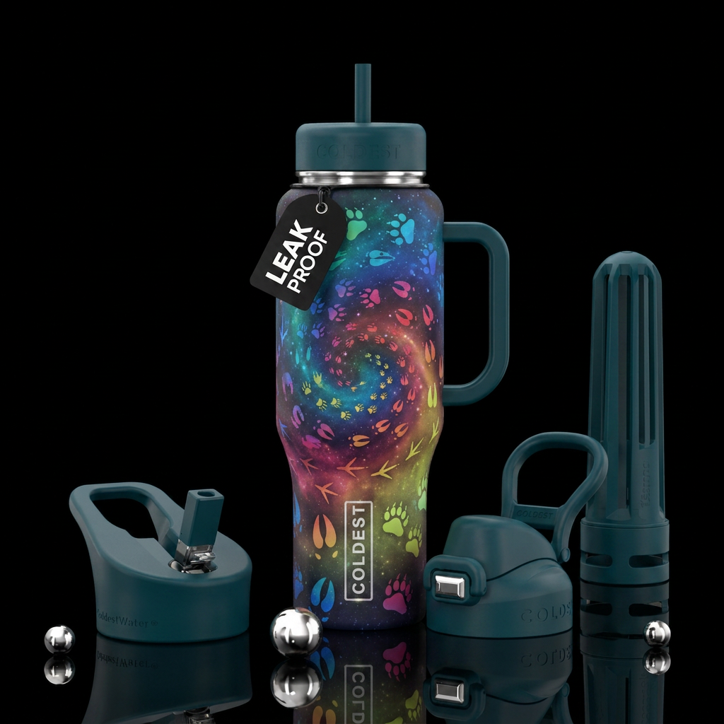 Animal footprints silhouettes circling around like... water bottle design