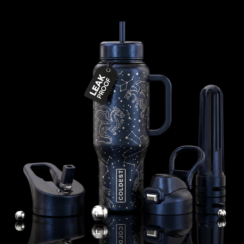 Midnight shimmery blue black bottle with silver st... water bottle design
