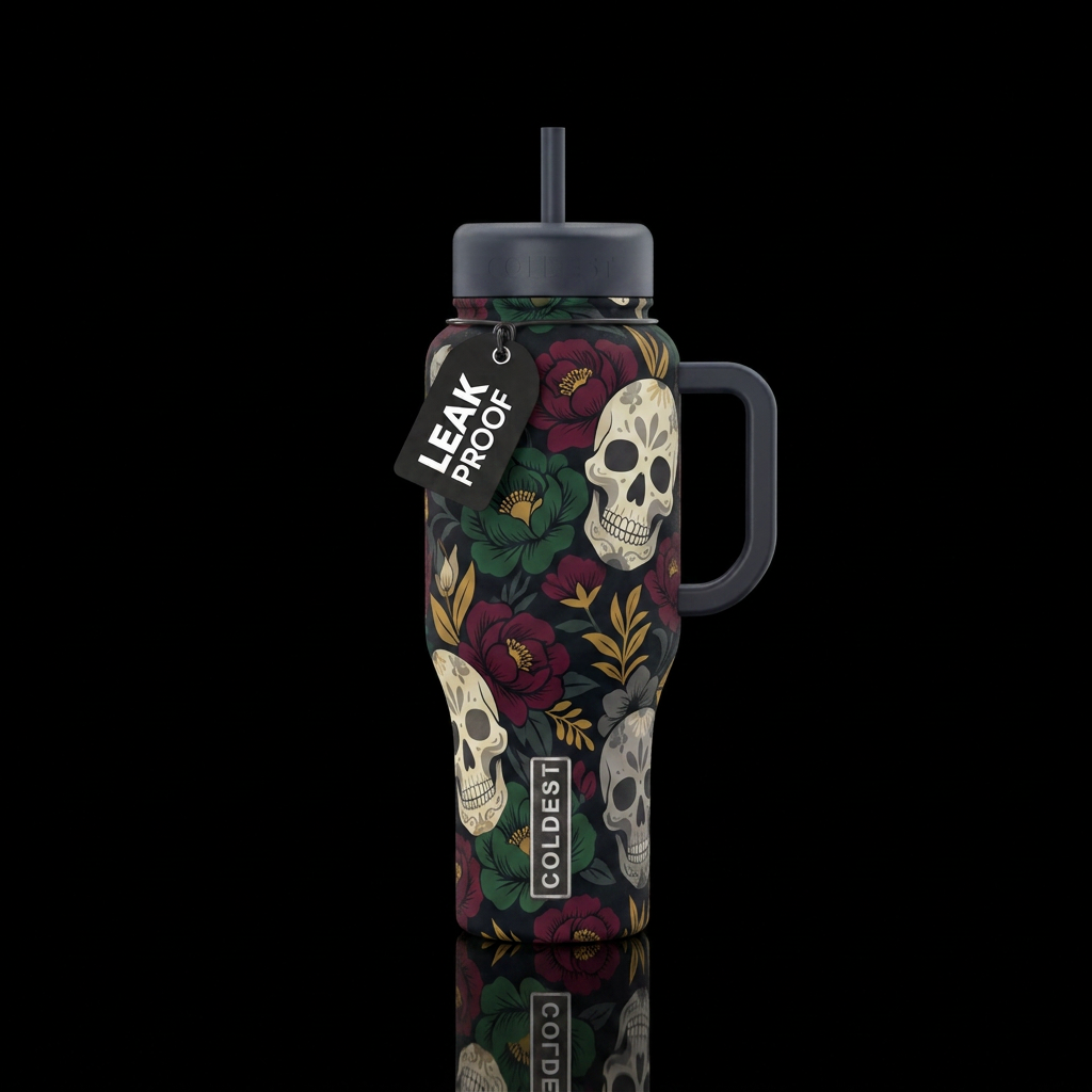 Bold deep colors of graveyard flowers and floral s... water bottle design