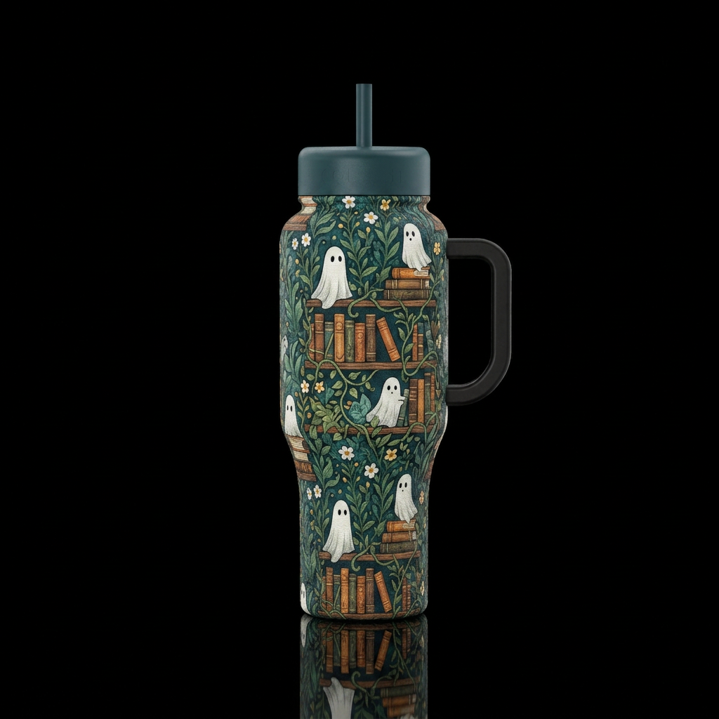 a whimsical, tapestry-like fabric or wallpaper pat... water bottle design