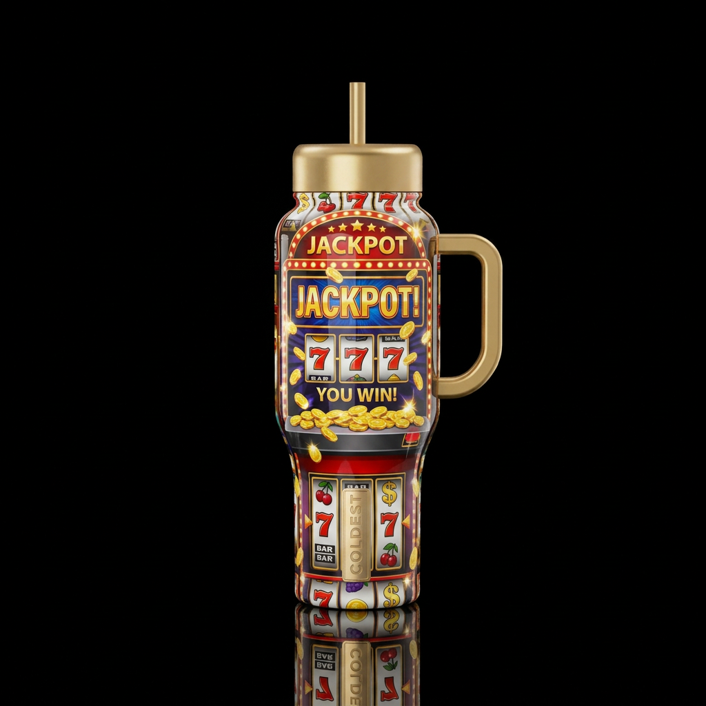 Casino gaming machine jackpots water bottle design
