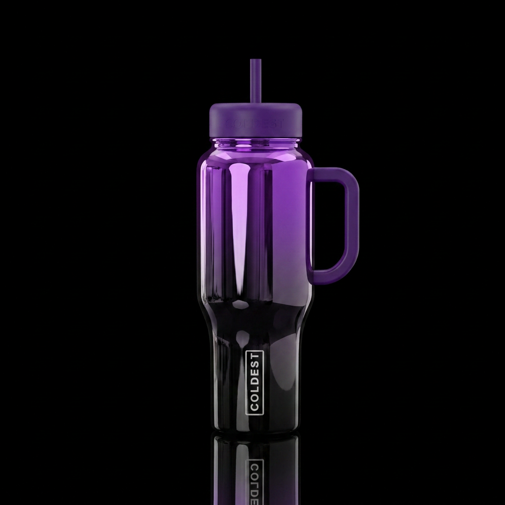 Ombré purple to black in a mirror finish water bottle design