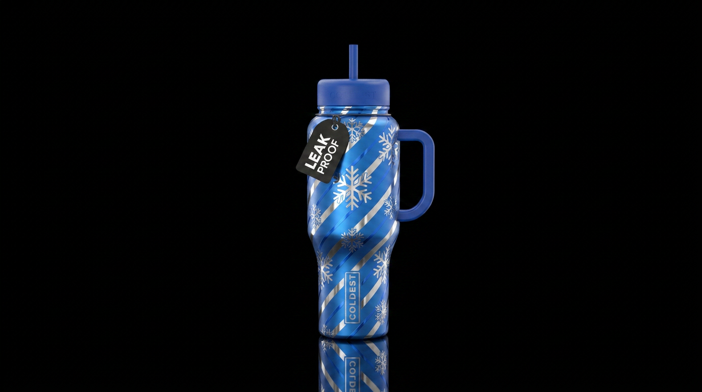 Blue Christmas stripped wrapping paper background ... water bottle design