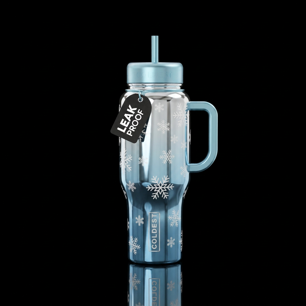Icey blue and silver ombre mirror finish backgroun... water bottle design